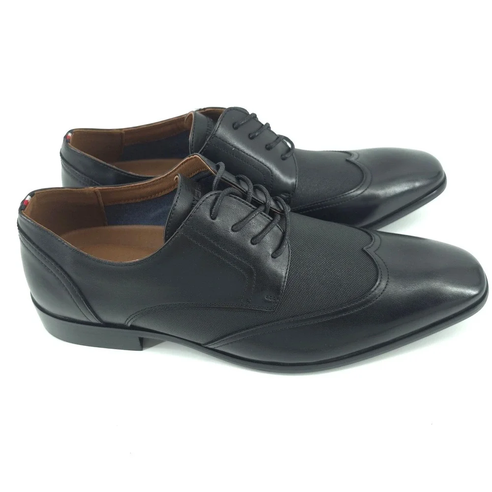 Tommy Hilfiger Mens Sagent Wingtip Oxford Faux Leather Black Size 9.5 new